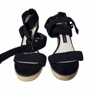 Dana Buchman Espadrille Wedge Sandals Womens 8 Black Ankle Strap